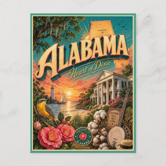Alabama Retro Reis Souvenir Briefkaart (Voorkant)