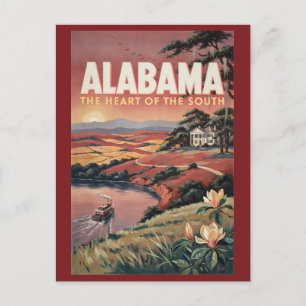 Alabama rivier boot illustratie reis kunst vintage briefkaart
