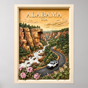 Alabama Roadtrip Rivierkloof Vintage Landschap Poster