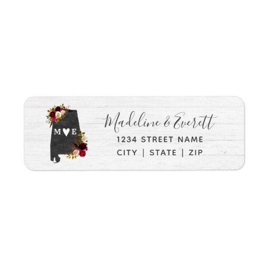 Alabama Staat Bestemming Bruiloft Retouradres Etiket (Voorkant)