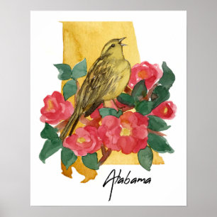 Alabama Staat Vorm Geelhamer Camellia Bloem Poster