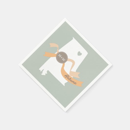 Alabama staatskaart met hart moderne huwelijksgewo servet (Hoek)