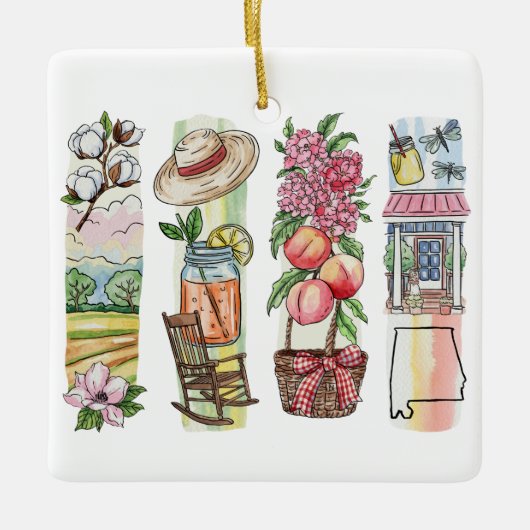 Alabama State Aquarel Kerst Ornament – Zuid (Voorkant)