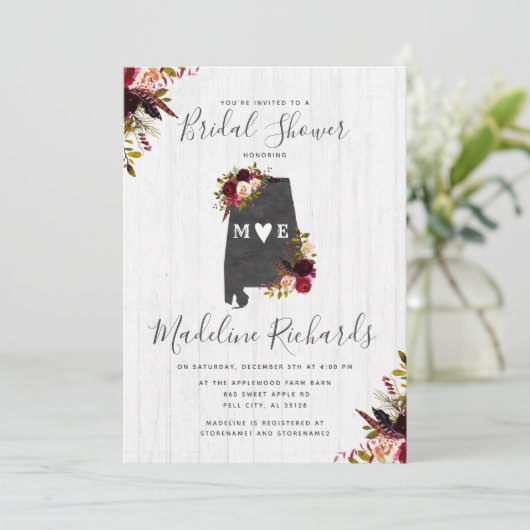 Alabama State Bestemming Bruidsdouche Uitnodiging (Staand voorkant)