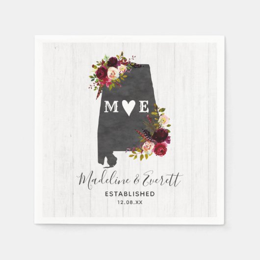 Alabama State Bestemming Rustic Trouw Monogram Servetten (Voorkant)