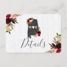 Alabama State Bestemming Rustieke bruiloft Details Kaart