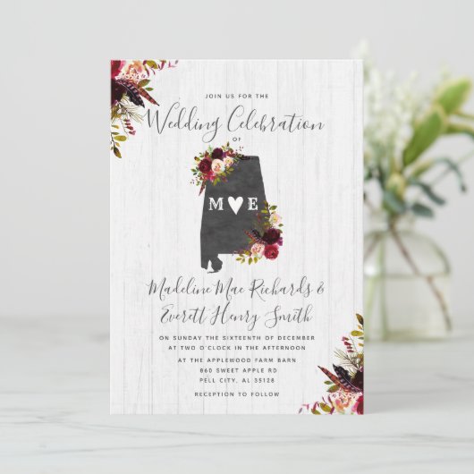 Alabama State Bestemming Uitnodiging voor bruiloft (Staand voorkant)