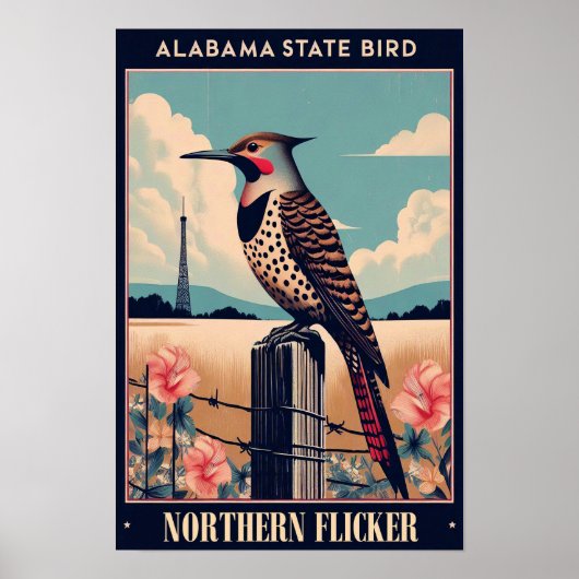 Alabama State Bird - Noordelijke Flicker Vintage Poster (Voorkant)