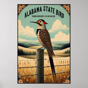 Alabama State Bird - Noordelijke Flicker Vintage Poster
