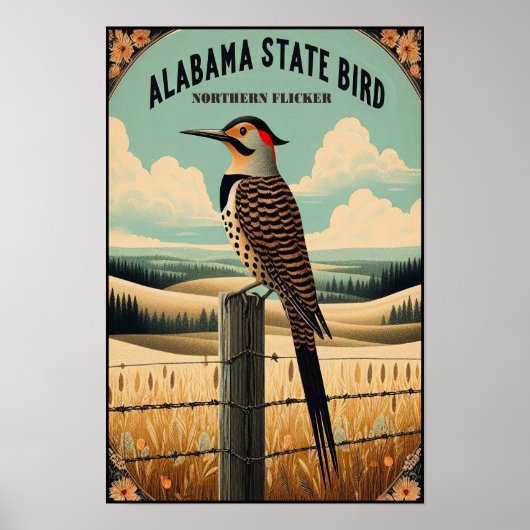 Alabama State Bird - Noordelijke Flicker Vintage Poster (Voorkant)