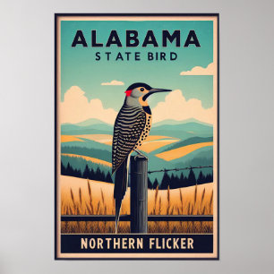 Alabama State Bird - Noordelijke Flicker Vintage Poster
