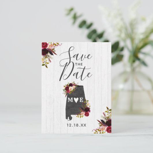 Alabama State Destination Rustic Save the Date Aankondigingskaart (Staand voorkant)