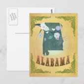 Alabama State Kaart- Passievrucht Geel Briefkaart (Voorkant / Achterkant)