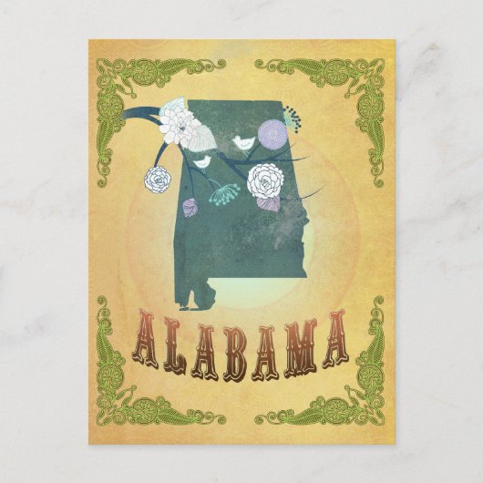 Alabama State Kaart- Passievrucht Geel Briefkaart (Voorkant)
