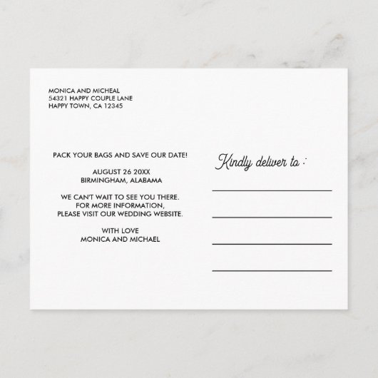 Alabama State Map Destination Wedding - ENIGE KLEU Aankondigingskaart (Achterkant)