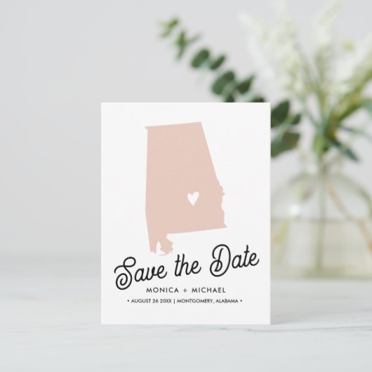 Alabama State Map Destination Wedding - ENIGE KLEU Aankondigingskaart (Staand voorkant)