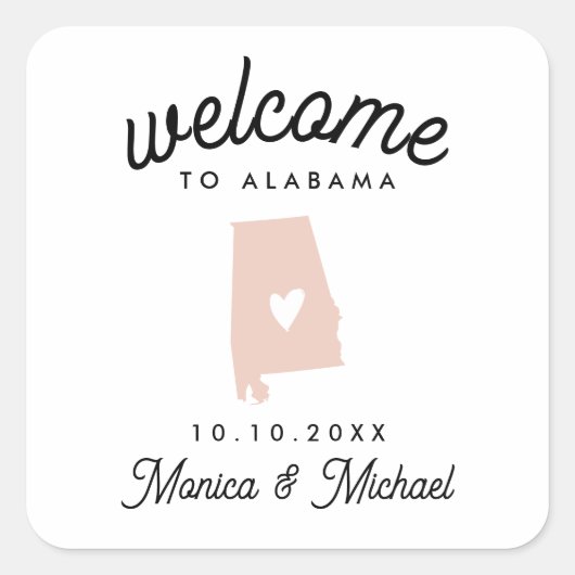 Alabama State Map Destination Wedding - ENIGE KLEU Vierkante Sticker (Voorkant)