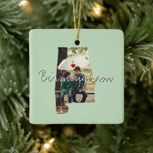 Alabama State Photo insert and town name Keramisch Ornament