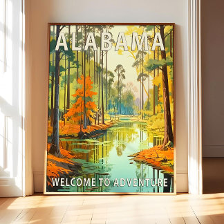 Alabama State Schilderij Poster Kunstprint, Retro 