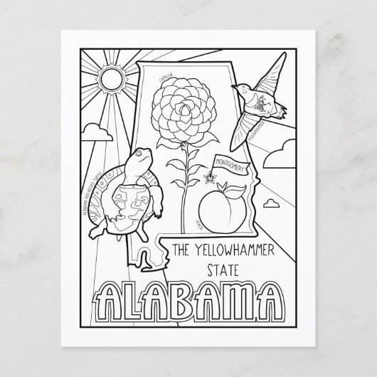 Alabama State Shape and Facts Kleurplaat Flyer (Voorkant)