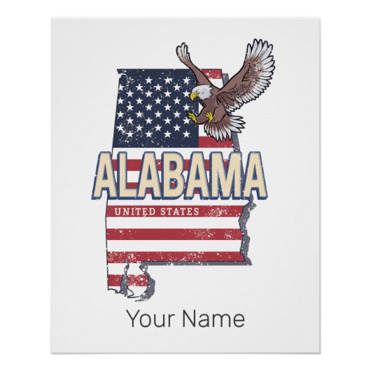 Alabama State Verenigde Staten Retro Kaart  Vereni Perfect Poster (Voorkant)