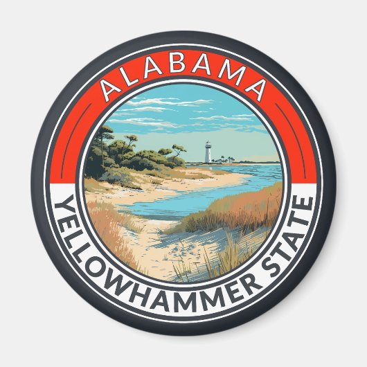 Alabama Travel Art Badge Magneet (Voorkant)