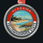 Alabama Travel Art Badge Metalen Ornament<br><div class="desc">Alabama retro vector reisontwerp. Deze retro-stijl reiskunst,  met zijn mix van gedurfde kleuren en  allure,  is ontworpen om een gevoel van avontuur te inspireren.</div>