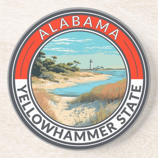 Alabama Travel Art Badge Zandsteen Onderzetter (Voorkant)