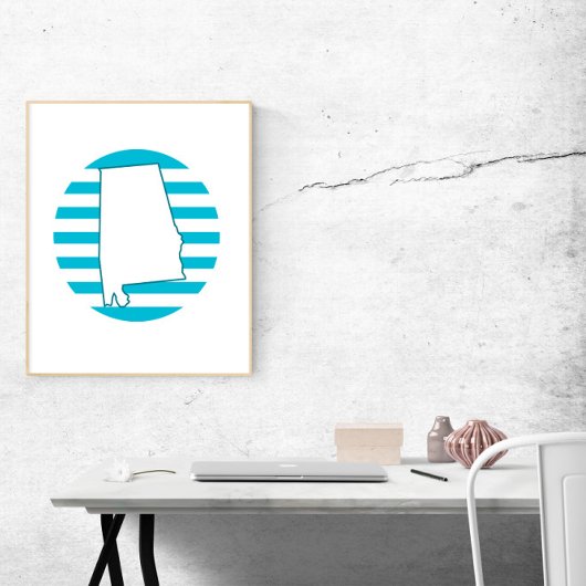Alabama US State Outline Retro Circle Blauw Poster