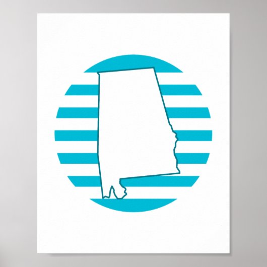 Alabama US State Outline Retro Circle Blauw Poster (Voorkant)
