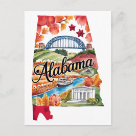 Alabama USA Staat Vorm Vintage Waterverf Briefkaart
