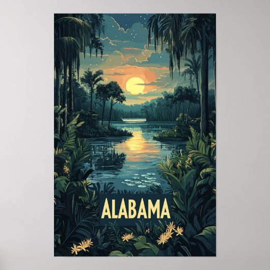 Alabama Verenigde Staten Kunst Vintage Illustratie Poster (Voorkant)