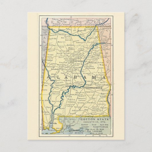 Alabama Vintage Kaart Ansichtkaart (Voorkant)