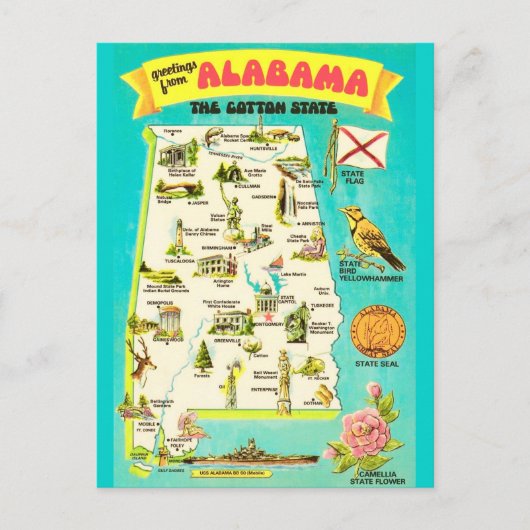 Alabama Vintage Postcard Briefkaart (Voorkant)
