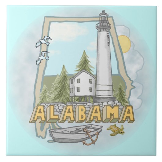Alabama vuurtoren tegel tegeltje (Voorkant)