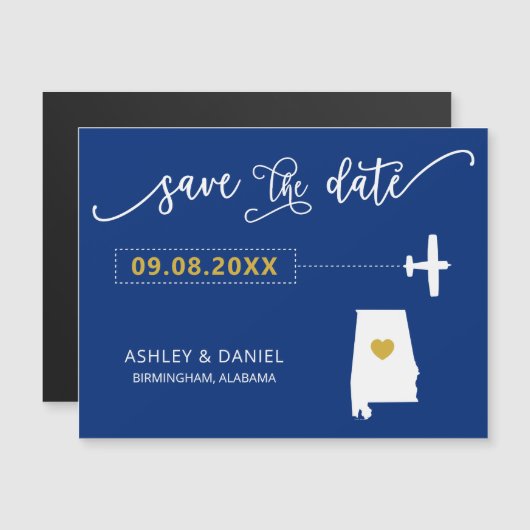 Alabama Wedding Save the Date Kaart, Map Magnetische Uitnodiging (Voorkant / Achterkant)