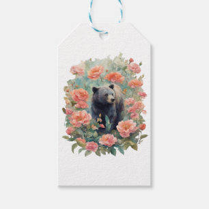 Alabama Zwarte Beerwelp Omringd door Camellia Cadeaulabel