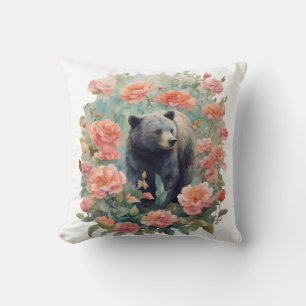 Alabama Zwarte Beerwelp Omringd door Camellia Kussen
