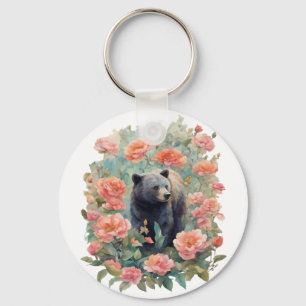 Alabama Zwarte Beerwelp Omringd door Camellia Sleutelhanger