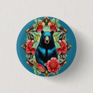 Alabama's zwarte beer omringd door Camellia Ronde Button 3,2 Cm