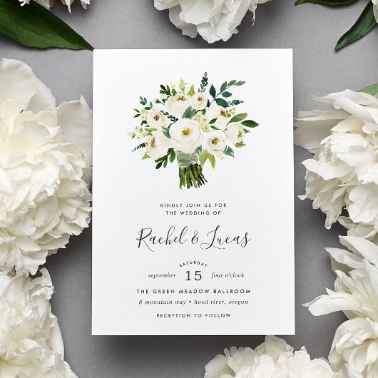 Alabaster Bouquet Wedding Invitation Kaart