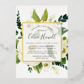 Alabaster Floral Baby shower Gold Folie Uitnodiging (Voorkant)
