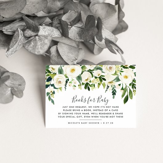 Alabaster Floral Book Request Baby shower Kaart