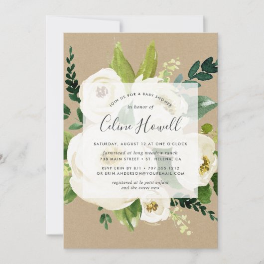 Alabaster Floral Kraft Baby shower Kaart (Voorkant)