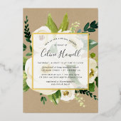 Alabaster Floral Kraft Vrijgezellenfeest Gold Folie Uitnodiging (Voorkant)