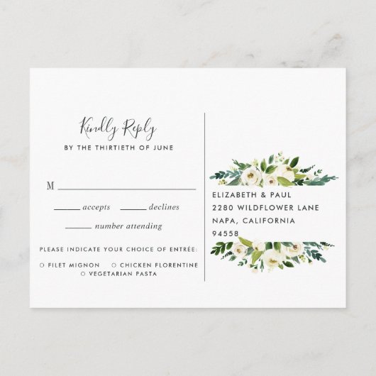 Alabaster Floral RSVP-Briefkaart met keuze uit maa Uitnodiging Briefkaart (Achterkant)