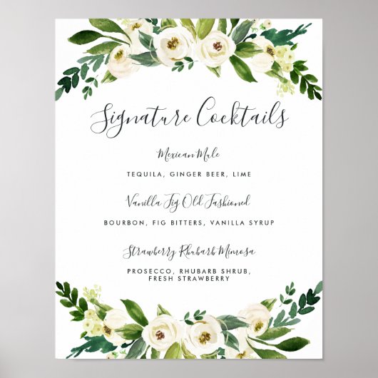 Alabaster Floral Signature Cocktail Menu Sign. Poster (Voorkant)