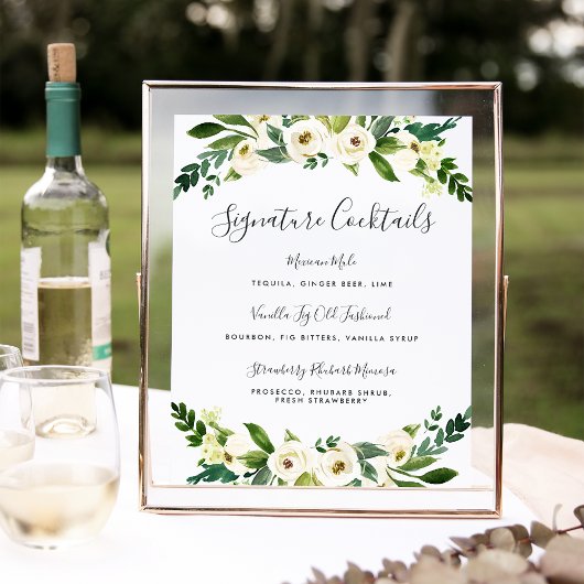 Alabaster Floral Signature Cocktail Menu Sign. Poster