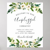 Alabaster Floral Unplugged Wedding Ceremony Sign Poster (Voorkant)