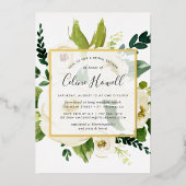 Alabaster Floral Vrijgezellenfeest Gold Folie Uitnodiging (Voorkant)